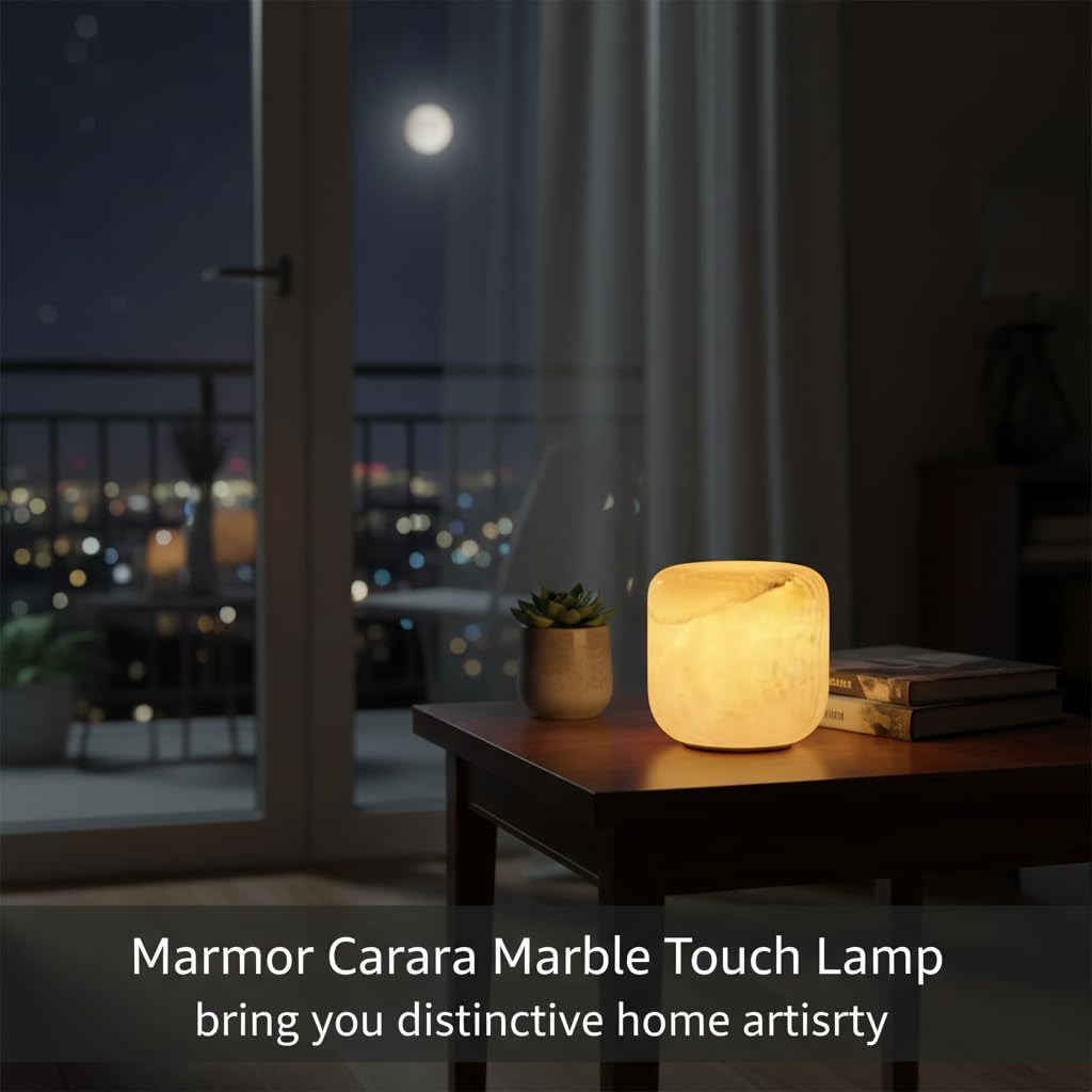 Marble Lamp Night Light Touch Bedside Table Lamp for Bedroom,Type-C Rechargeable Small Desk Bedside Small Lamps,Eye Caring Dimmable LED Ambient lamp (Mid Century Modern)