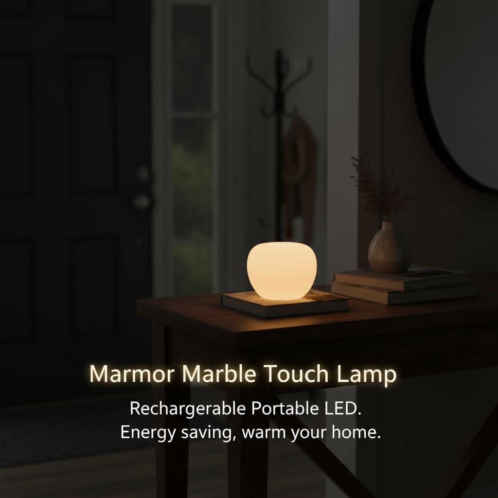 Marble Lamp Night Light Touch Bedside Table Lamp for Bedroom,Type-C Rechargeable Small Desk Bedside Small Lamps,Eye Caring Dimmable LED Ambient lamp (Mid Century Modern)