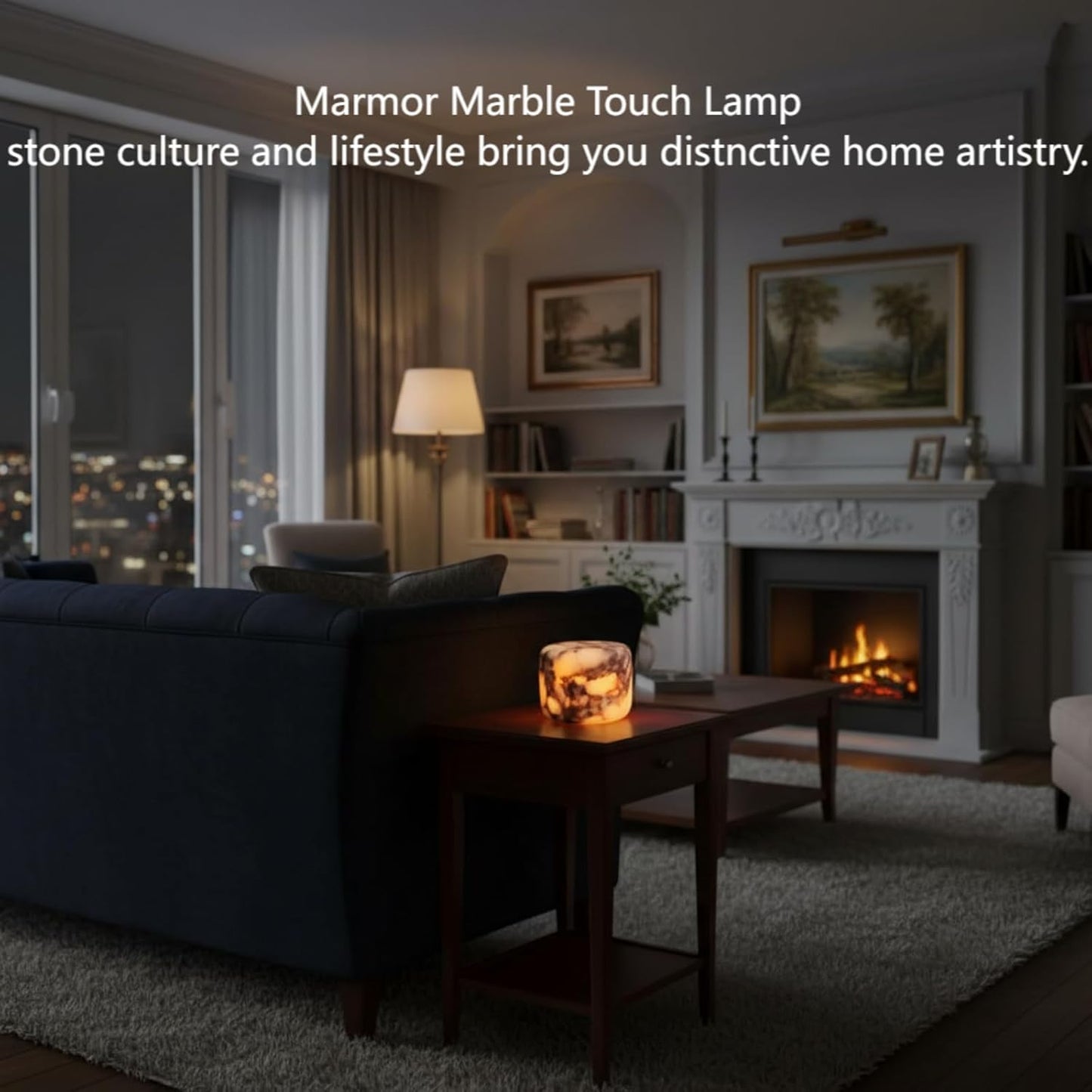 Marble Lamp Night Light Touch Bedside Table Lamp for Bedroom,Type-C Rechargeable Small Desk Bedside Small Lamps,Eye Caring Dimmable LED Ambient lamp (Mid Century Modern)
