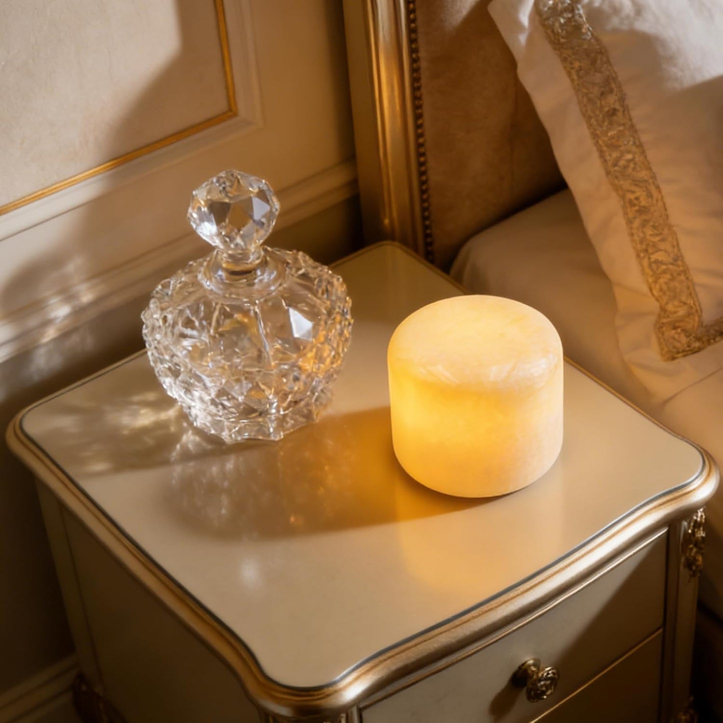 Marble Lamp Night Light Touch Bedside Table Lamp for Bedroom,Type-C Rechargeable Small Desk Bedside Small Lamps,Eye Caring Dimmable LED Ambient lamp (Mid Century Modern)