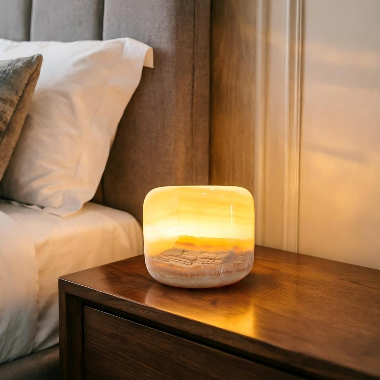 Marble Lamp Night Light Touch Bedside Table Lamp for Bedroom,Type-C Rechargeable Small Desk Bedside Small Lamps,Eye Caring Dimmable LED Ambient lamp (Mid Century Modern)