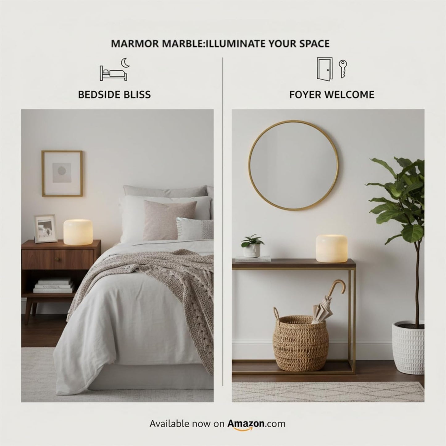 Marble Lamp Night Light Touch Bedside Table Lamp for Bedroom,Type-C Rechargeable Small Desk Bedside Small Lamps,Eye Caring Dimmable LED Ambient lamp (Mid Century Modern)