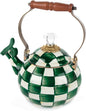MACKENZIE-CHILDS Enamel Whistling Tea Kettle, Decorative Teapot, Pink-and-White Rosy Check