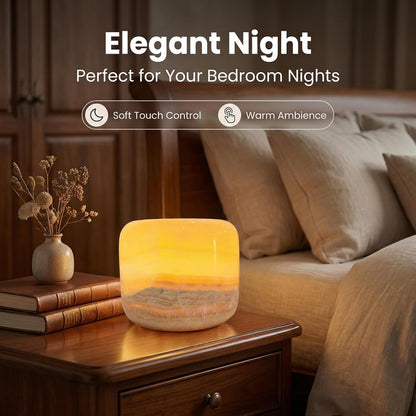 Marble Lamp Night Light Touch Bedside Table Lamp for Bedroom,Type-C Rechargeable Small Desk Bedside Small Lamps,Eye Caring Dimmable LED Ambient lamp (Mid Century Modern)